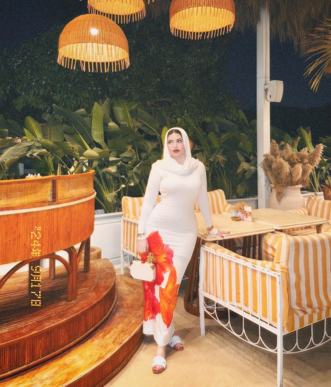 White long sleeve tropical dress