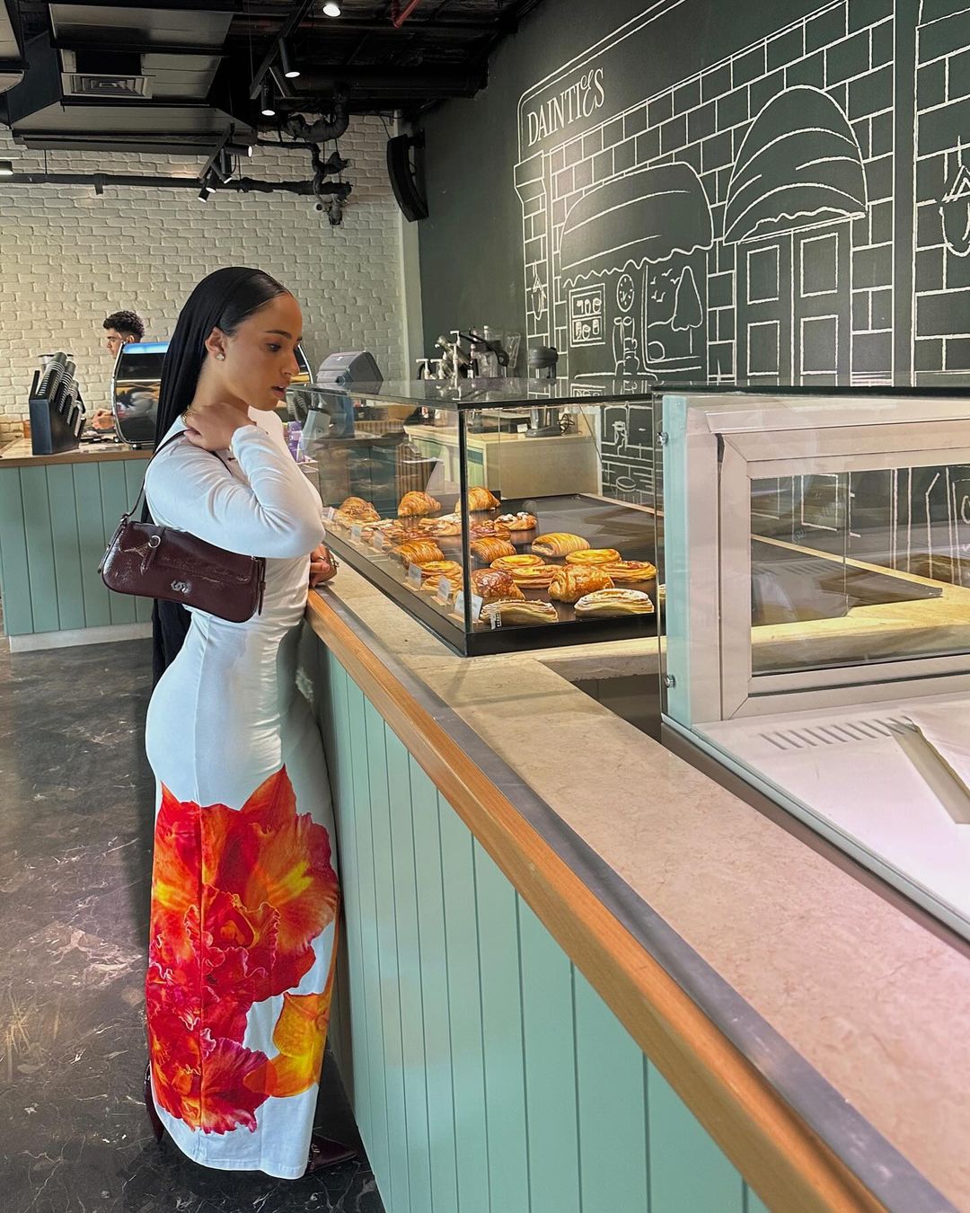 White long sleeve tropical dress