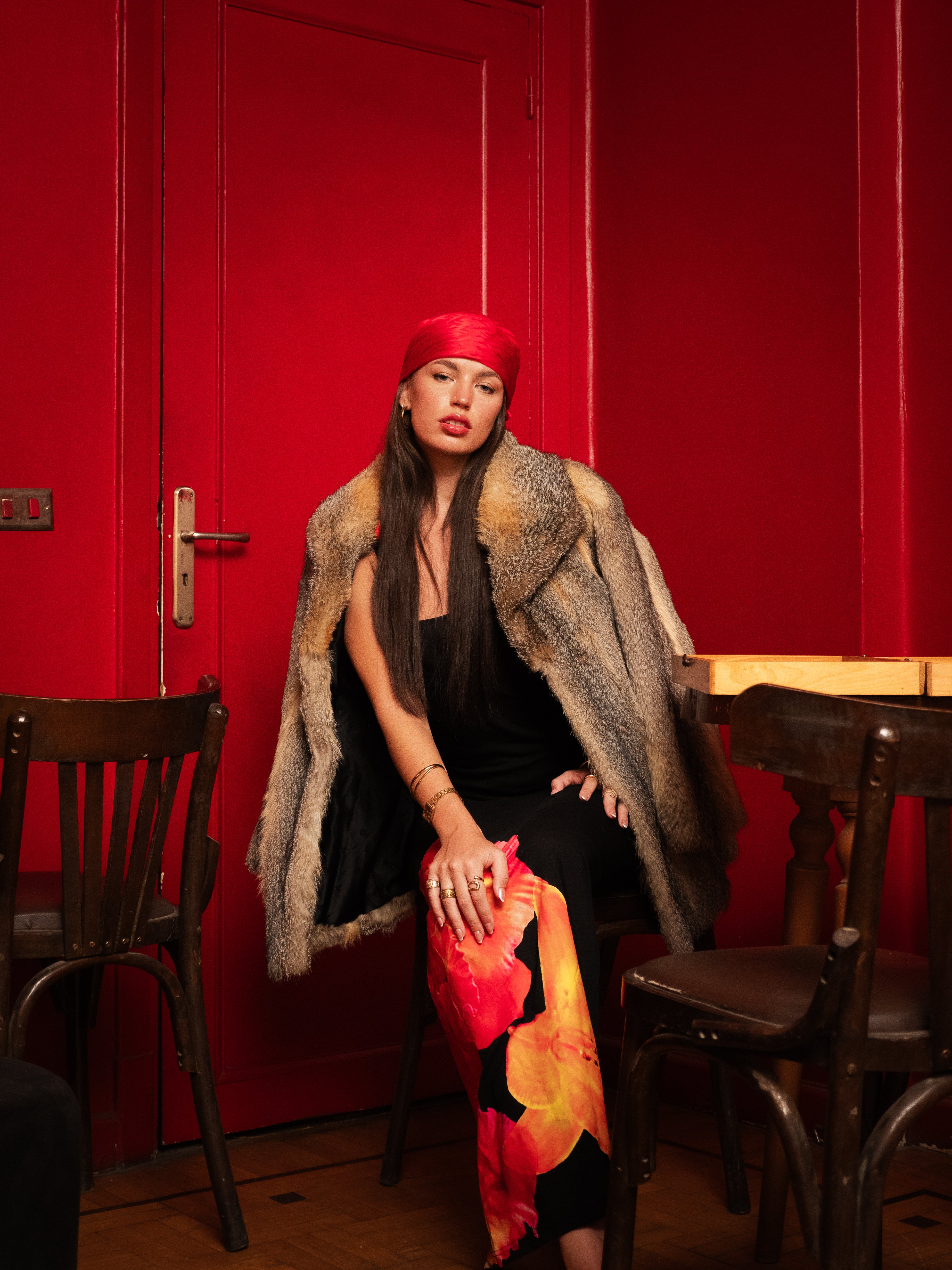 Straps black tropical dress